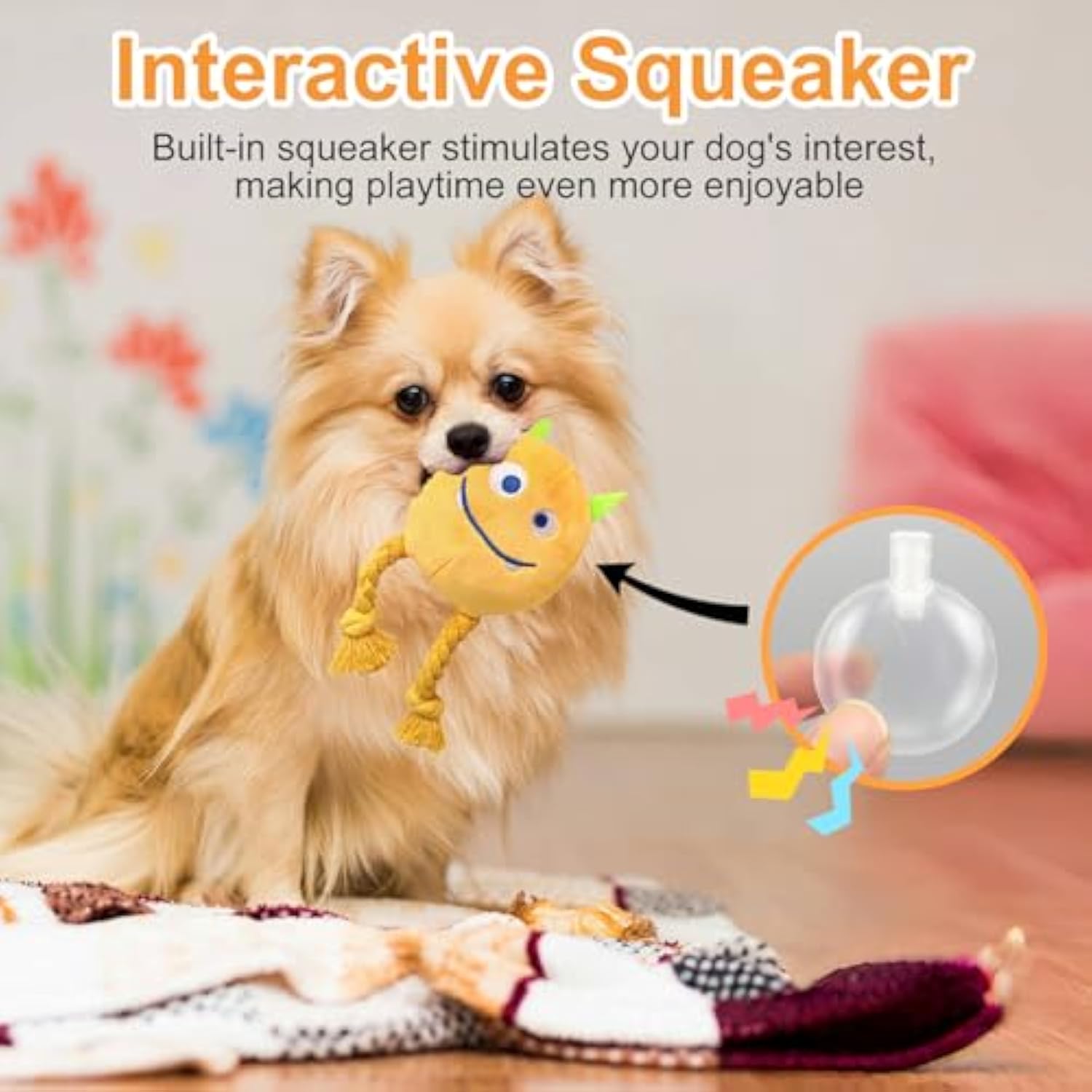 KFX-7356221 Squeaky Plush Rope Dog Toys for Small and Medium Breeds to Keep Puppies Engaged