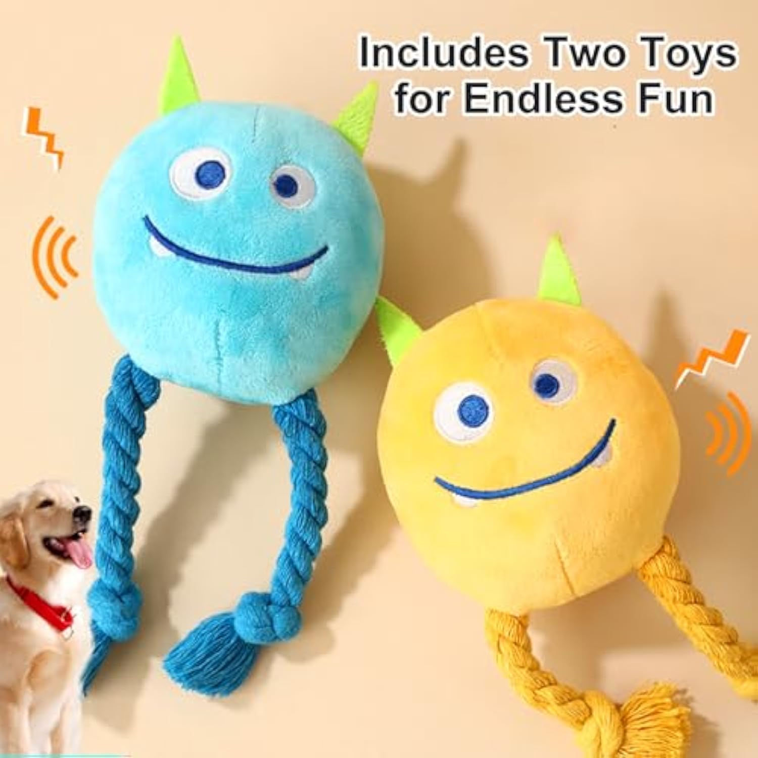 KFX-7356221 Squeaky Plush Rope Dog Toys for Small and Medium Breeds to Keep Puppies Engaged