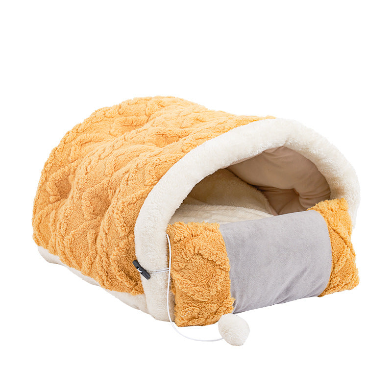 KFX-7356605 Warm Semi-Enclosed Cat Litter Nest with Game Pad - Arctic Fleece Material