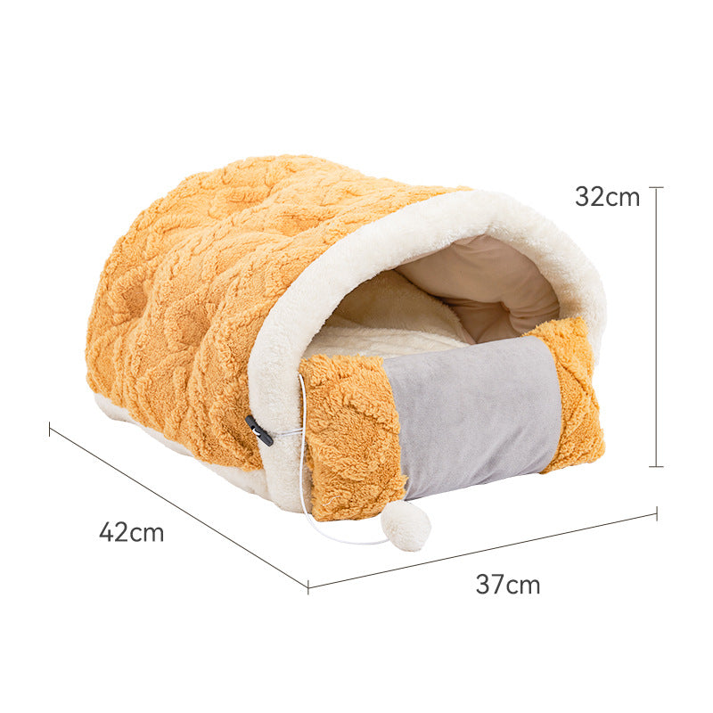 KFX-7356605 Warm Semi-Enclosed Cat Litter Nest with Game Pad - Arctic Fleece Material