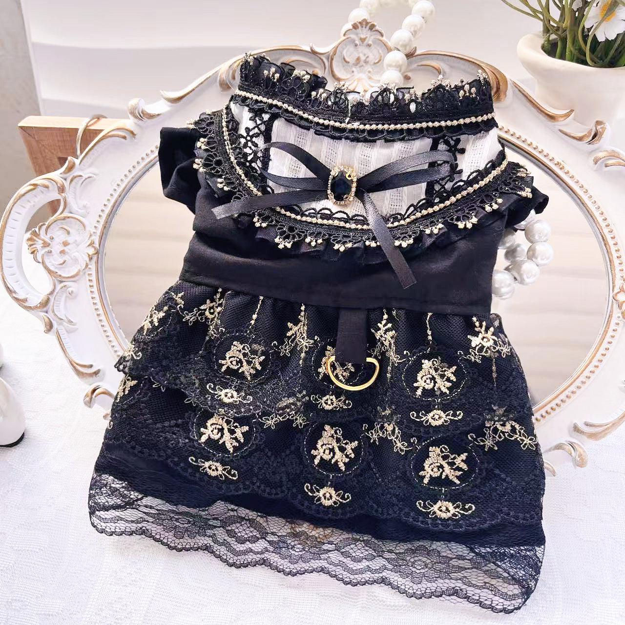 KFX-7361981 Gothic Style Golden Skirt Pet Clothes for Cats and Dogs - Sizes XS to XL