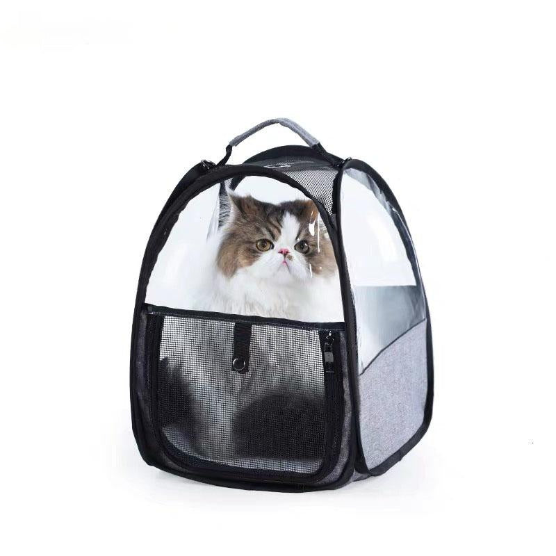 KFX-7364541 Foldable Portable Cat Carrier Bag - Lightweight Transparent Design in Gray