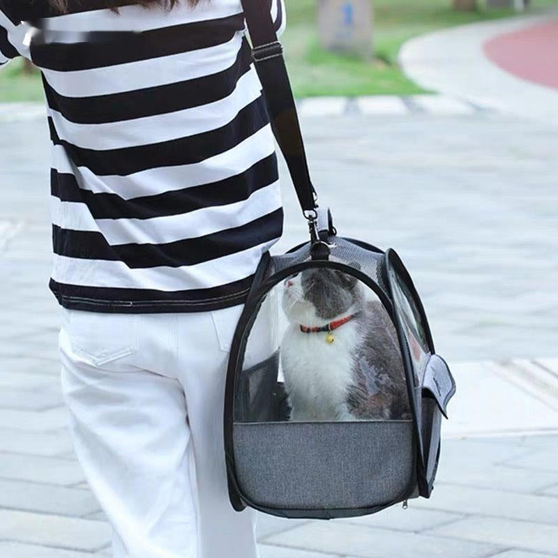 KFX-7364541 Foldable Portable Cat Carrier Bag - Lightweight Transparent Design in Gray