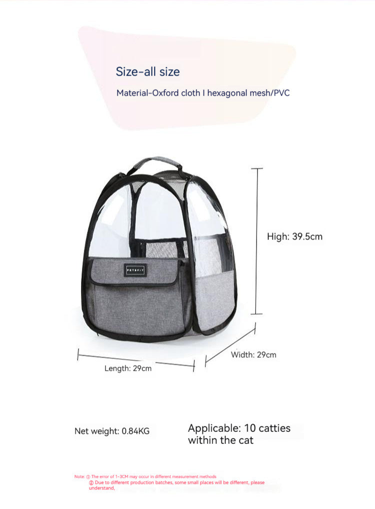 KFX-7364541 Foldable Portable Cat Carrier Bag - Lightweight Transparent Design in Gray