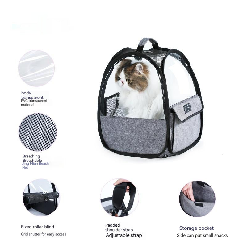 KFX-7364541 Foldable Portable Cat Carrier Bag - Lightweight Transparent Design in Gray