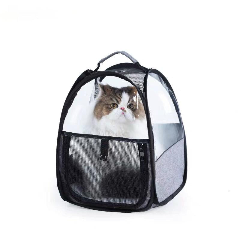 KFX-7364541 Foldable Portable Cat Carrier Bag - Lightweight Transparent Design in Gray