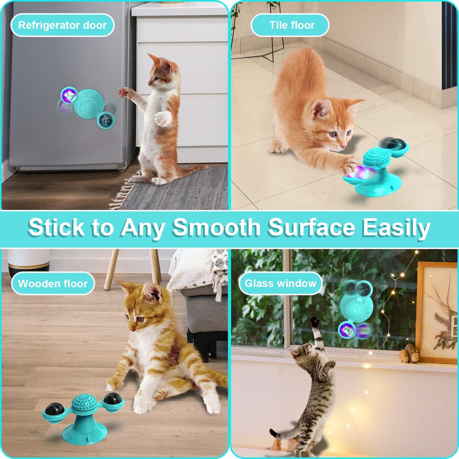 KFX-7365565 Interactive Catnip Windmill Toy with LED Light and Suction Cup for Indoor Cats
