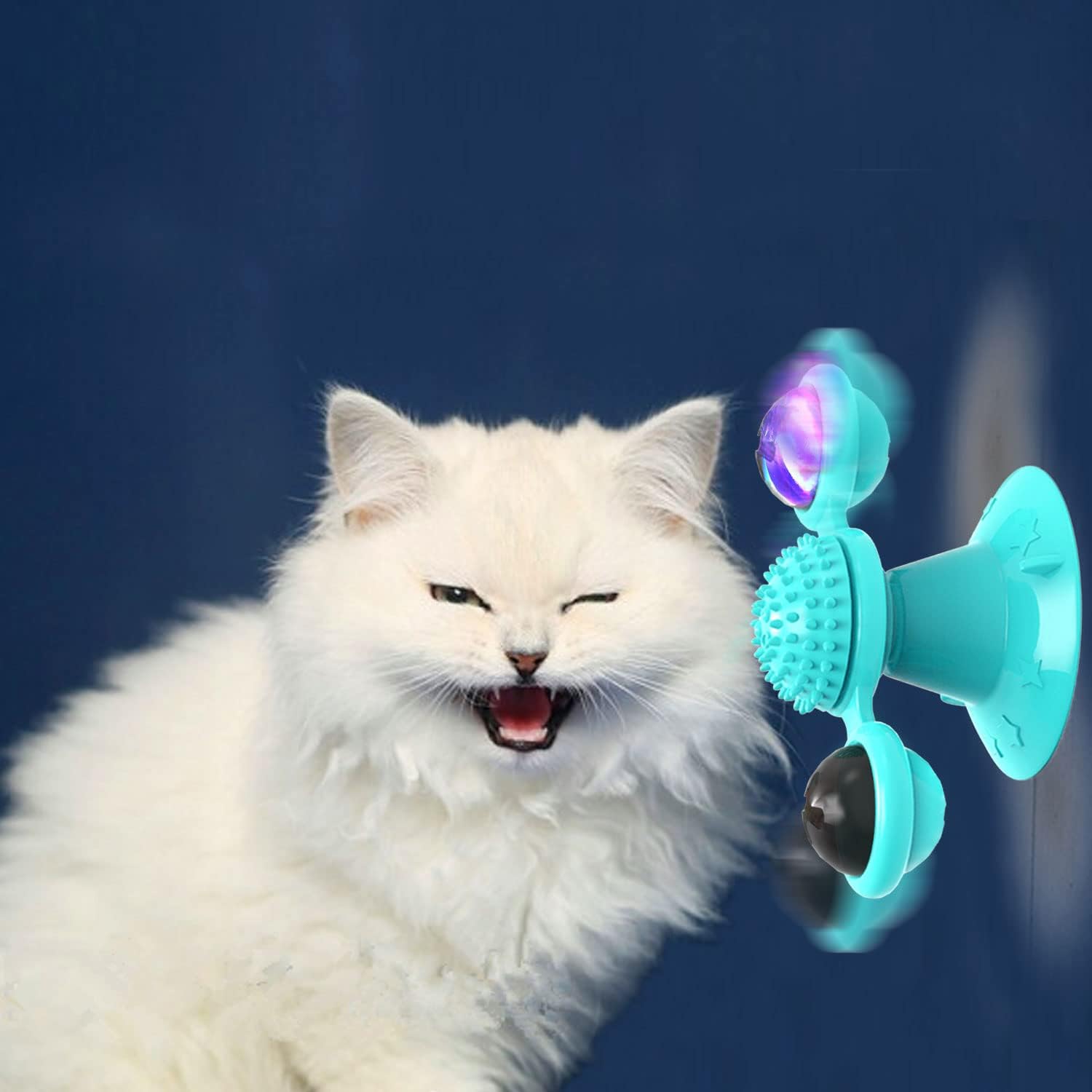 KFX-7365565 Interactive Catnip Windmill Toy with LED Light and Suction Cup for Indoor Cats