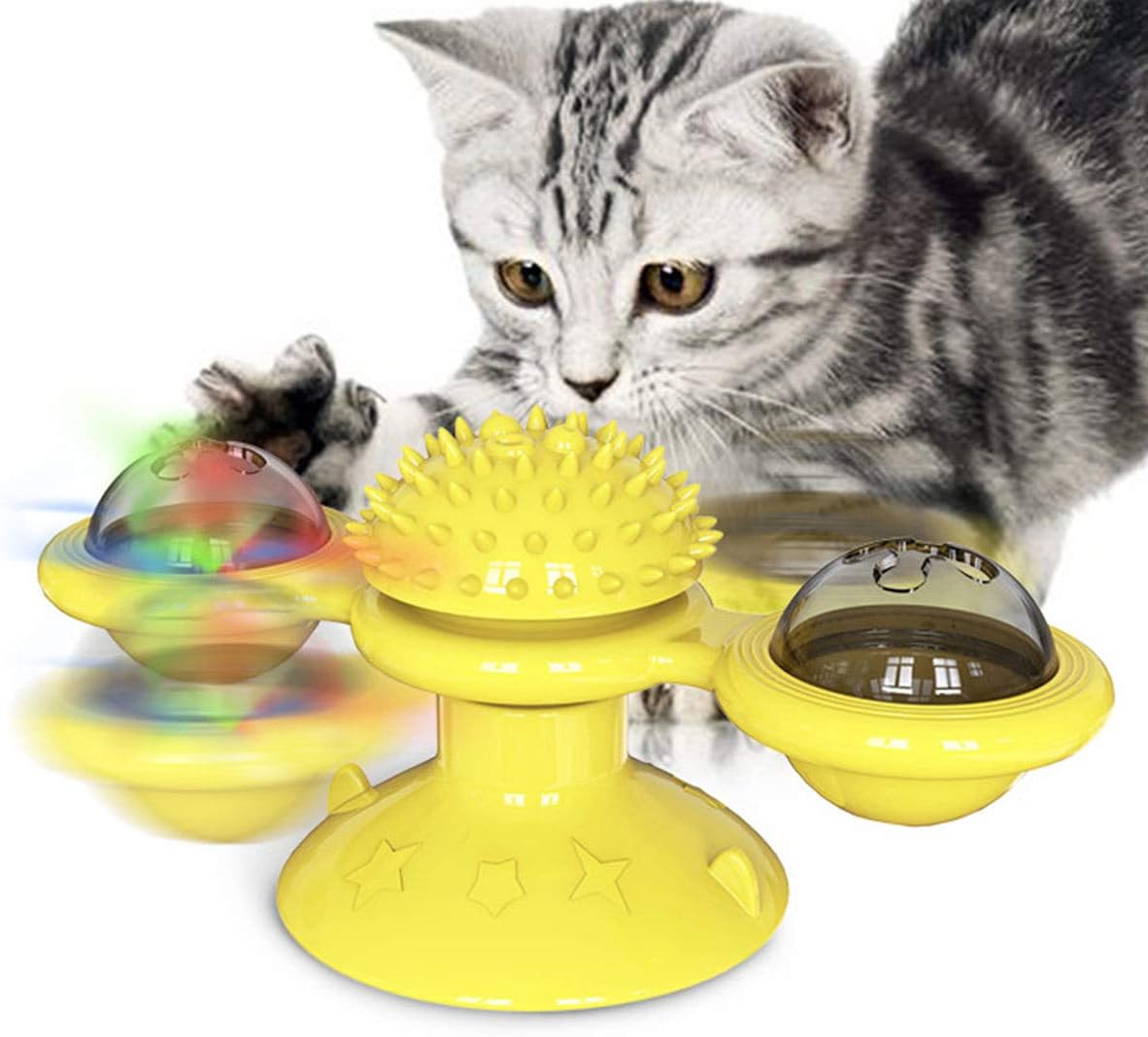 KFX-7365565 Interactive Catnip Windmill Toy with LED Light and Suction Cup for Indoor Cats