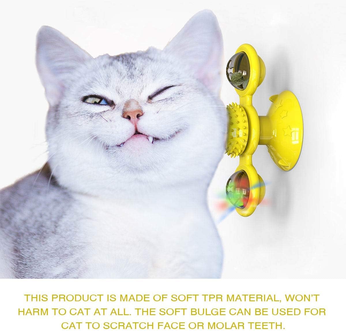 KFX-7365565 Interactive Catnip Windmill Toy with LED Light and Suction Cup for Indoor Cats