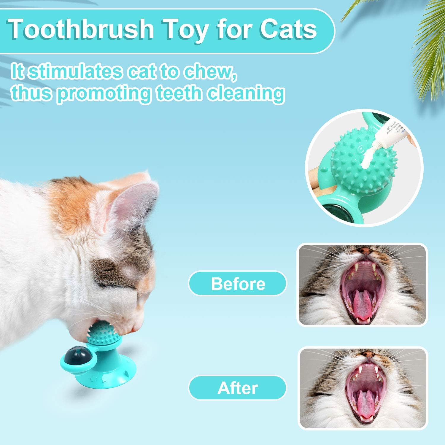 KFX-7365565 Interactive Catnip Windmill Toy with LED Light and Suction Cup for Indoor Cats