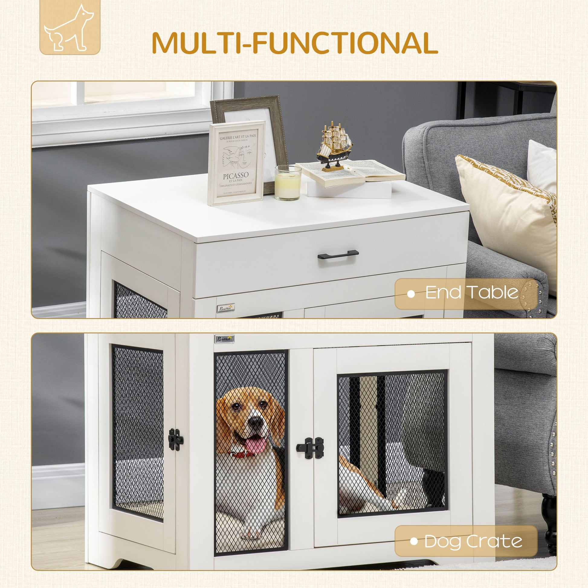 KFX-7365949 Multipurpose Dog Crate Furniture with Water-Resistant Cushion and Dual Doors