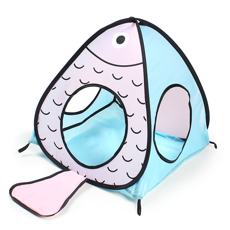 KFX-7367101 Foldable Cat Tent with Fish Design - 3-Piece Pet Toy Set