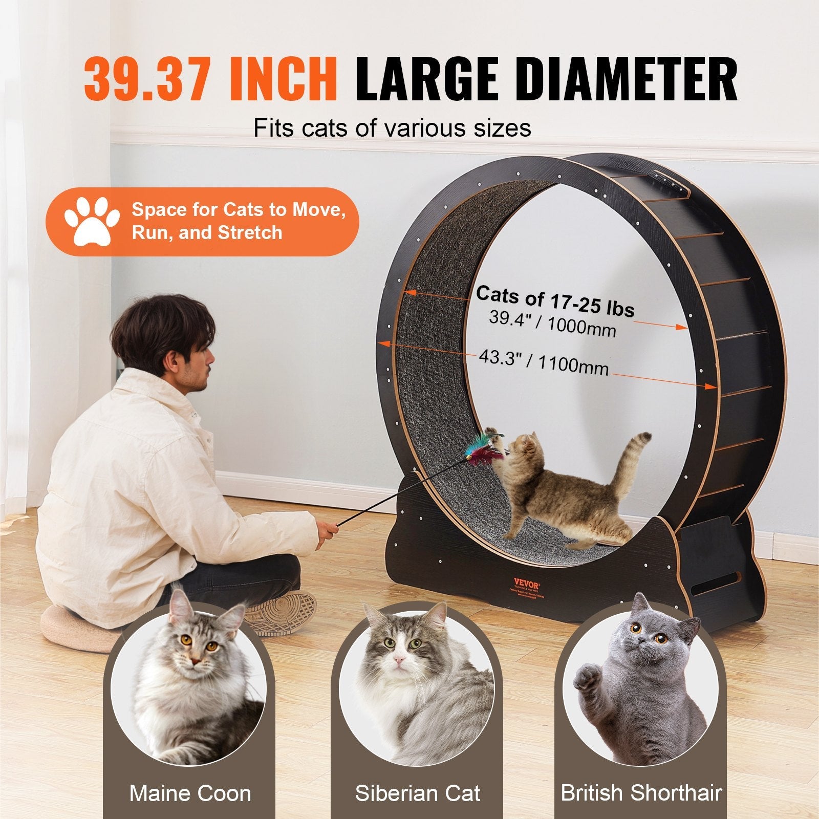KFX-7368893 Large Cat Exercise Wheel for Indoor Use - 43.3" Wooden Treadmill with Noise Reduction and Safety Features