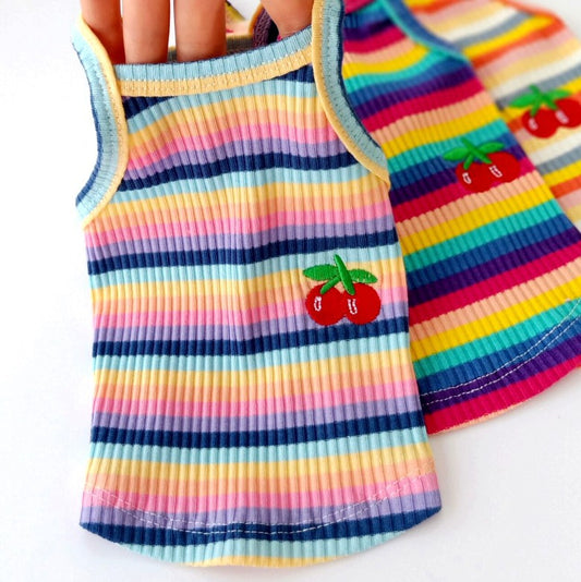 KFX-7373629 Color Striped Cherry Vest for Small Dogs - Casual Cotton Apparel in Blue, Purple, and Orange