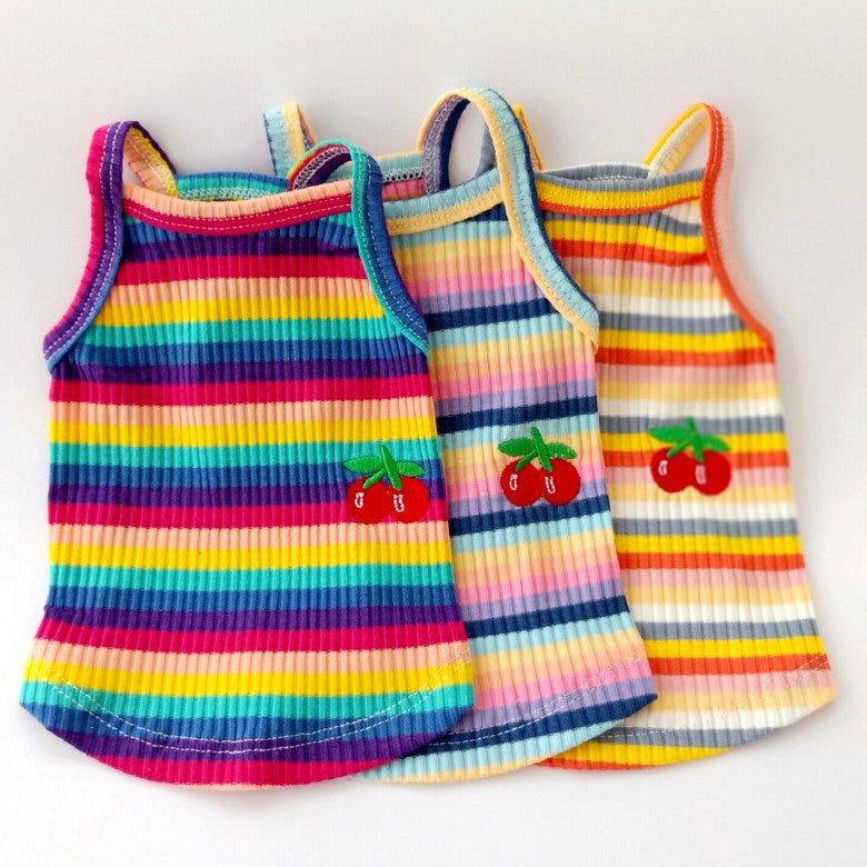 KFX-7373629 Color Striped Cherry Vest for Small Dogs - Casual Cotton Apparel in Blue, Purple, and Orange