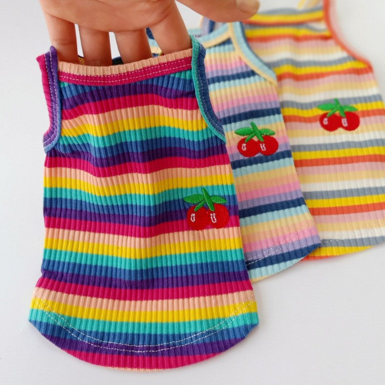 KFX-7373629 Color Striped Cherry Vest for Small Dogs - Casual Cotton Apparel in Blue, Purple, and Orange