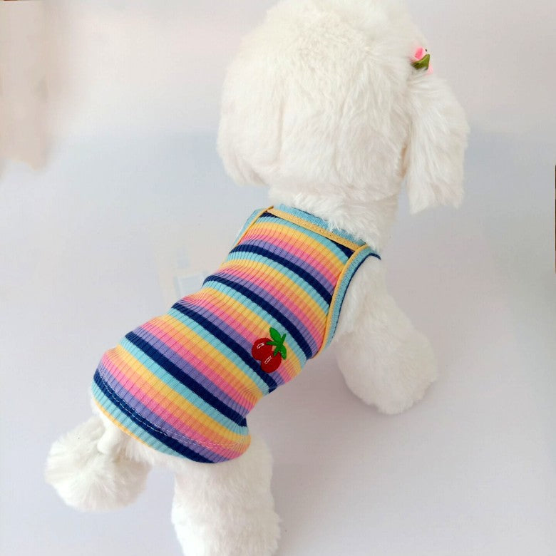 KFX-7373629 Color Striped Cherry Vest for Small Dogs - Casual Cotton Apparel in Blue, Purple, and Orange