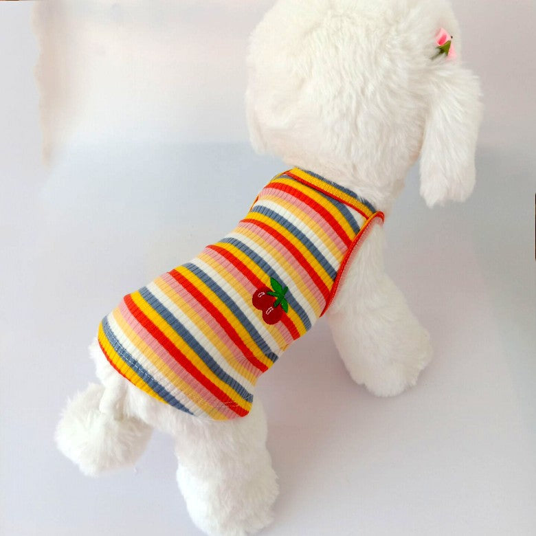 KFX-7373629 Color Striped Cherry Vest for Small Dogs - Casual Cotton Apparel in Blue, Purple, and Orange