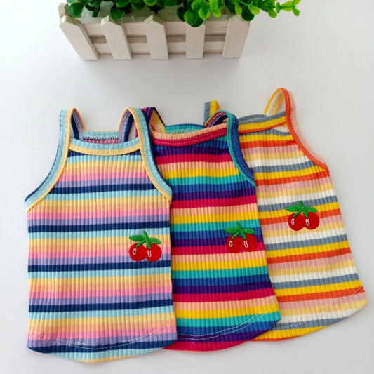 KFX-7373629 Color Striped Cherry Vest for Small Dogs - Casual Cotton Apparel in Blue, Purple, and Orange