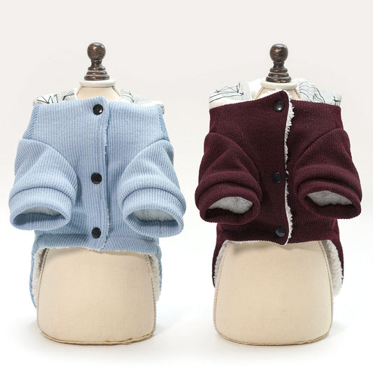 KFX-7378237 Thick Hooded Cotton-Padded Coat for Pets in Blue and Wine Red
