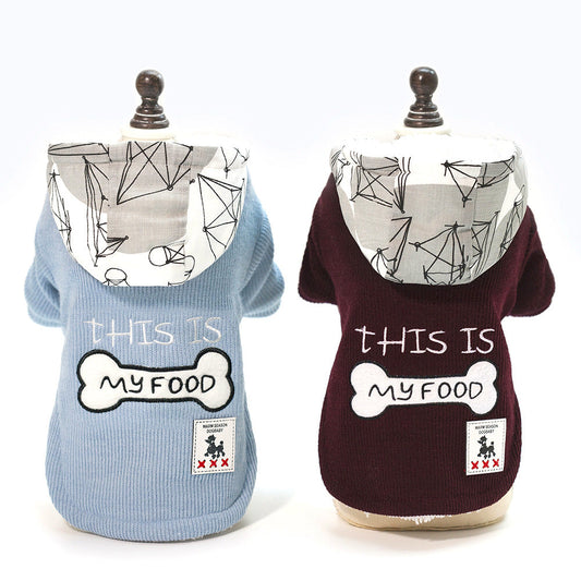 KFX-7378237 Thick Hooded Cotton-Padded Coat for Pets in Blue and Wine Red