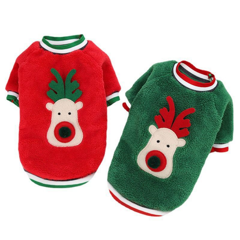 KFX-7378877 Pet Plus Velvet Christmas Print Sweater for Pets - Fawn Red and Green Available in Multiple Sizes