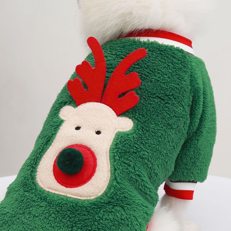 KFX-7378877 Pet Plus Velvet Christmas Print Sweater for Pets - Fawn Red and Green Available in Multiple Sizes
