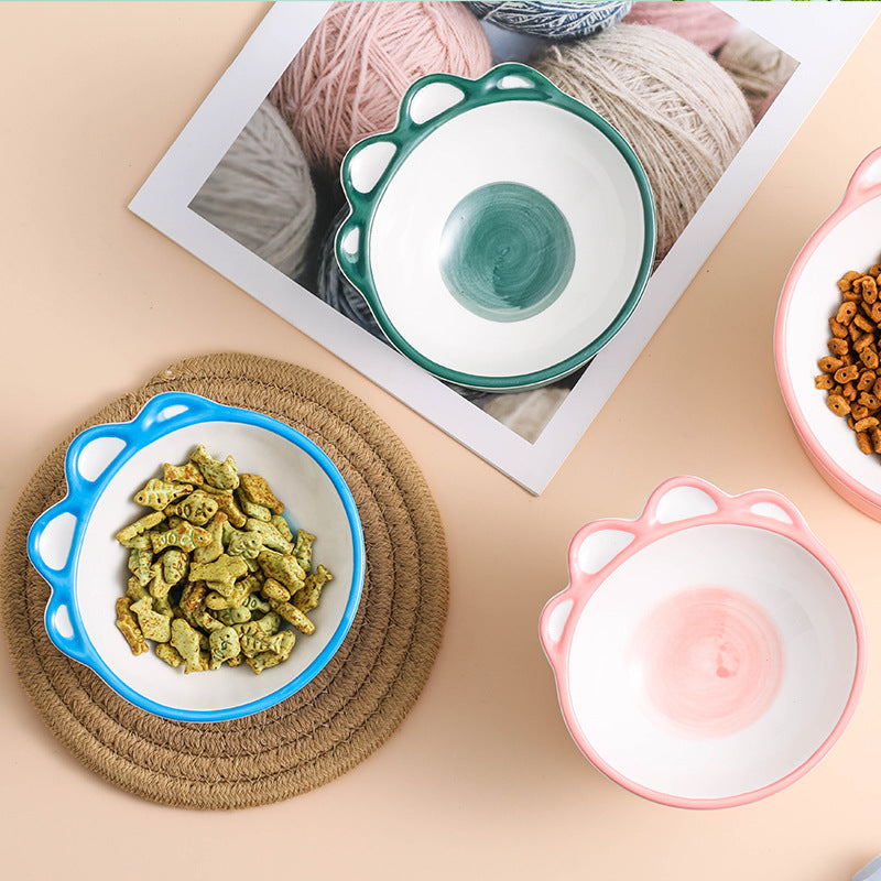 KFX-7379773 Cute Cartoon Paw Shaped Ceramic Pet Bowl with 15° Inclined Surface for Food and Water