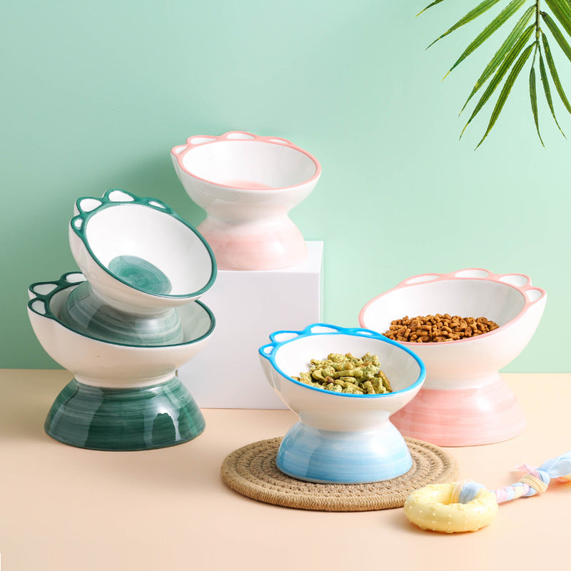 KFX-7379773 Cute Cartoon Paw Shaped Ceramic Pet Bowl with 15° Inclined Surface for Food and Water