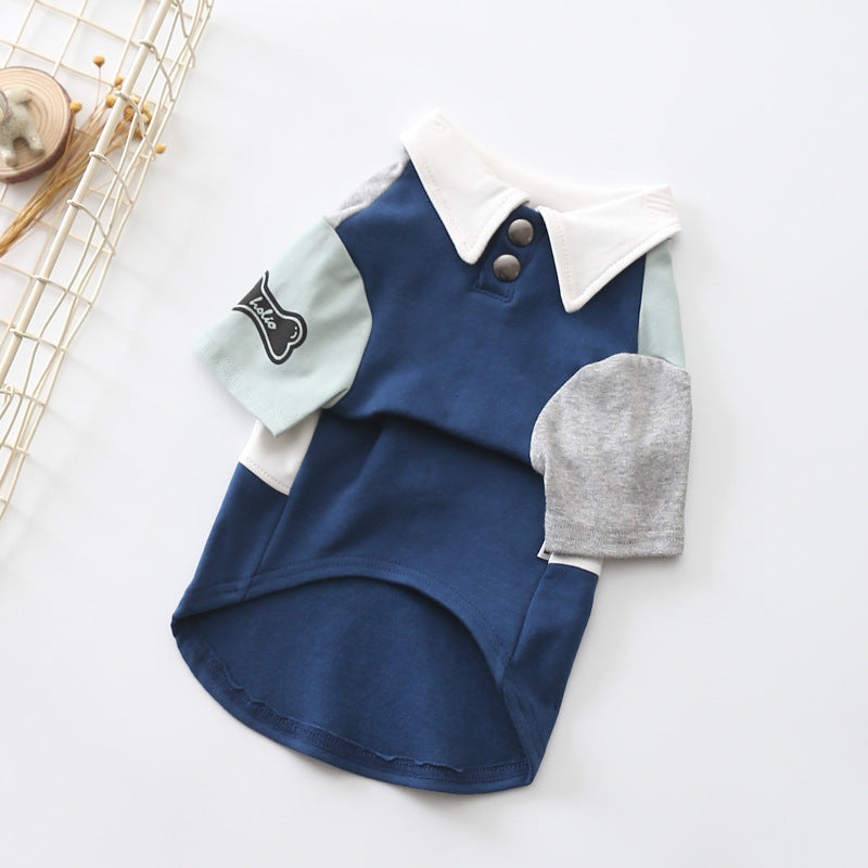 KFX-7380157 Dog Polo Shirt for Spring - Casual Two-Legged Clothing in Blue and Red, Cotton Material, Various Sizes Available