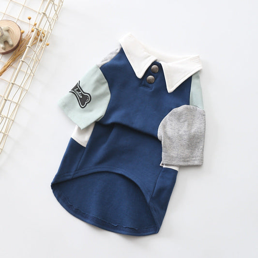 KFX-7380157 Dog Polo Shirt for Spring - Casual Two-Legged Clothing in Blue and Red, Cotton Material, Various Sizes Available