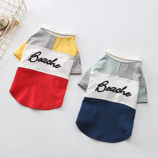 KFX-7380157 Dog Polo Shirt for Spring - Casual Two-Legged Clothing in Blue and Red, Cotton Material, Various Sizes Available