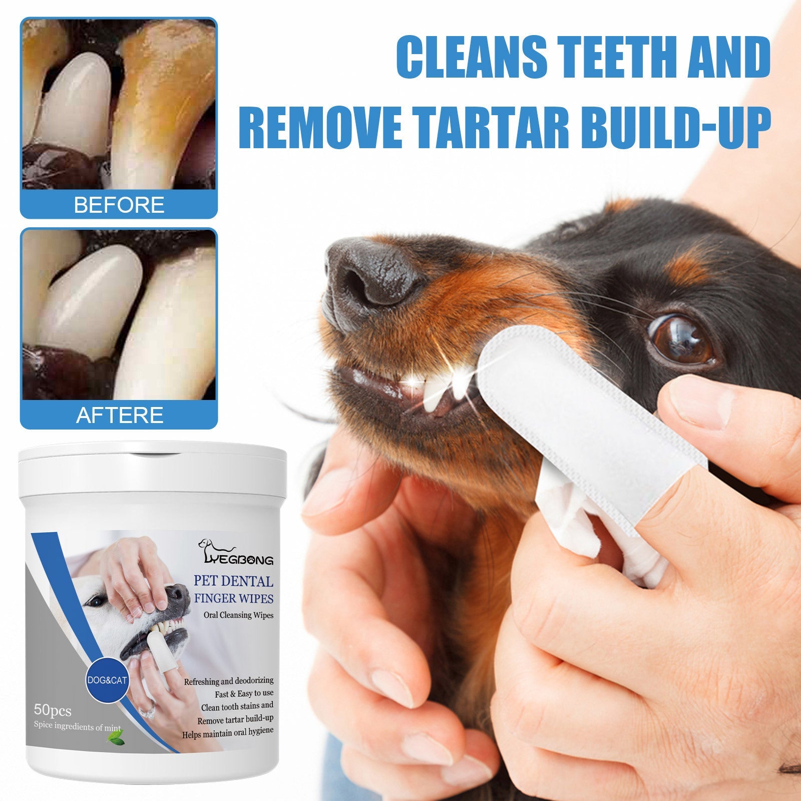 KFX-7381437 Pet Teeth Finger Wipes - Oral Care Cleaning Solution for Dogs, 50 Count