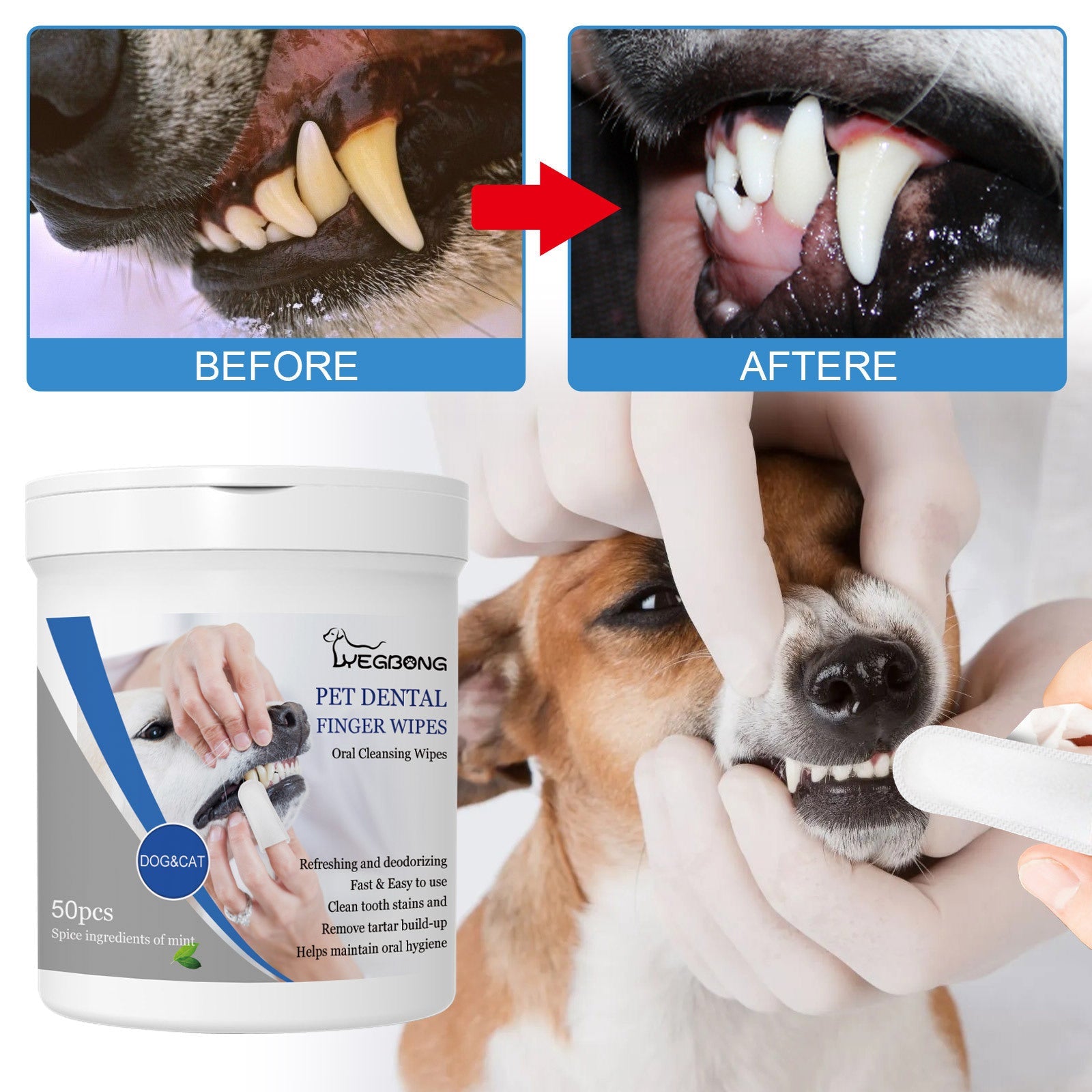 KFX-7381437 Pet Teeth Finger Wipes - Oral Care Cleaning Solution for Dogs, 50 Count