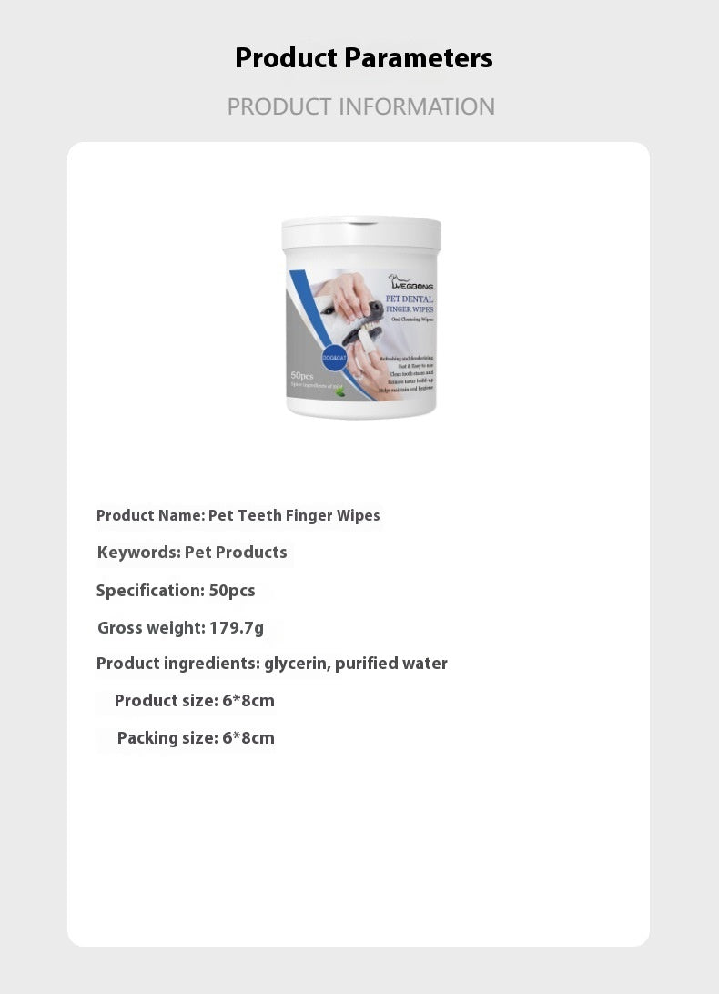 KFX-7381437 Pet Teeth Finger Wipes - Oral Care Cleaning Solution for Dogs, 50 Count