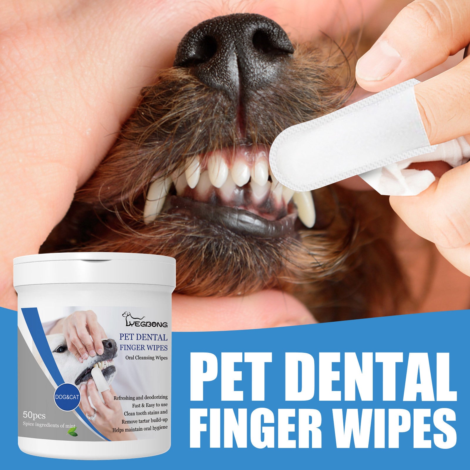 KFX-7381437 Pet Teeth Finger Wipes - Oral Care Cleaning Solution for Dogs, 50 Count
