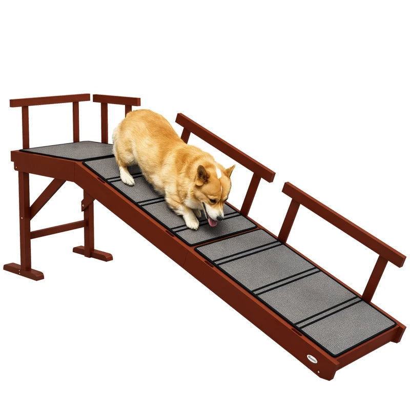 KFX-7385021 Wooden Dog Ramp with Removable Guardrails, Non-Slip Surface for Easy Access to Furniture, Brown