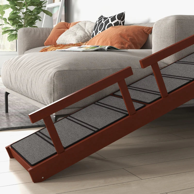 KFX-7385021 Wooden Dog Ramp with Removable Guardrails, Non-Slip Surface for Easy Access to Furniture, Brown