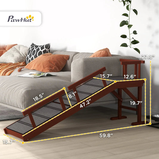 KFX-7385021 Wooden Dog Ramp with Removable Guardrails, Non-Slip Surface for Easy Access to Furniture, Brown