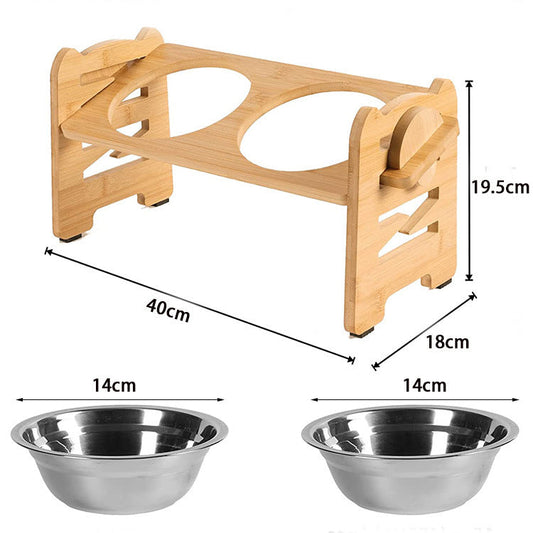 KFX-7385533 Wooden Pet Bowl Rack for Dog Food with Optional Bowls Included