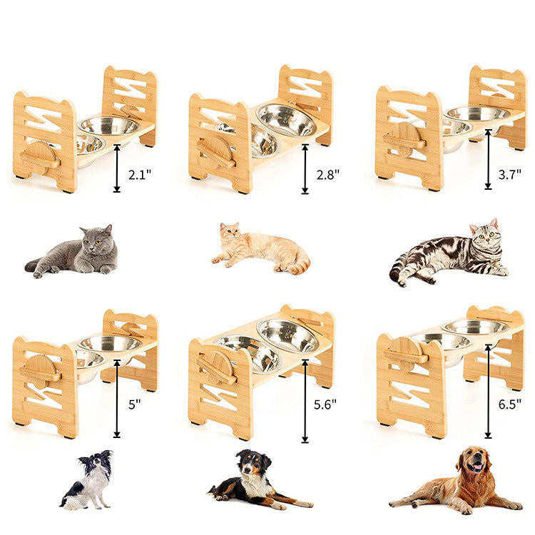 KFX-7385533 Wooden Pet Bowl Rack for Dog Food with Optional Bowls Included