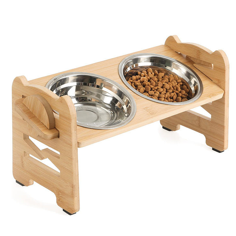 KFX-7385533 Wooden Pet Bowl Rack for Dog Food with Optional Bowls Included