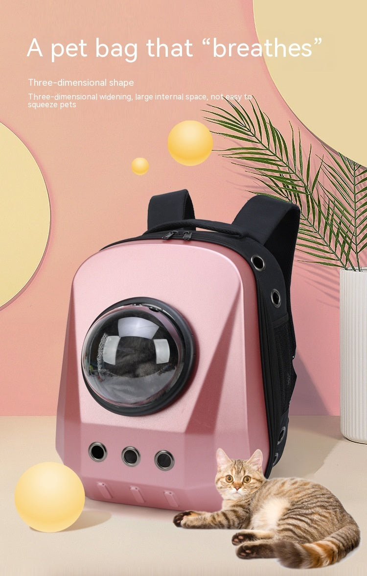 KFX-7385789 Portable Cat Travel Backpack - Medium Soft PVC Space Capsule Design in Solid Colors