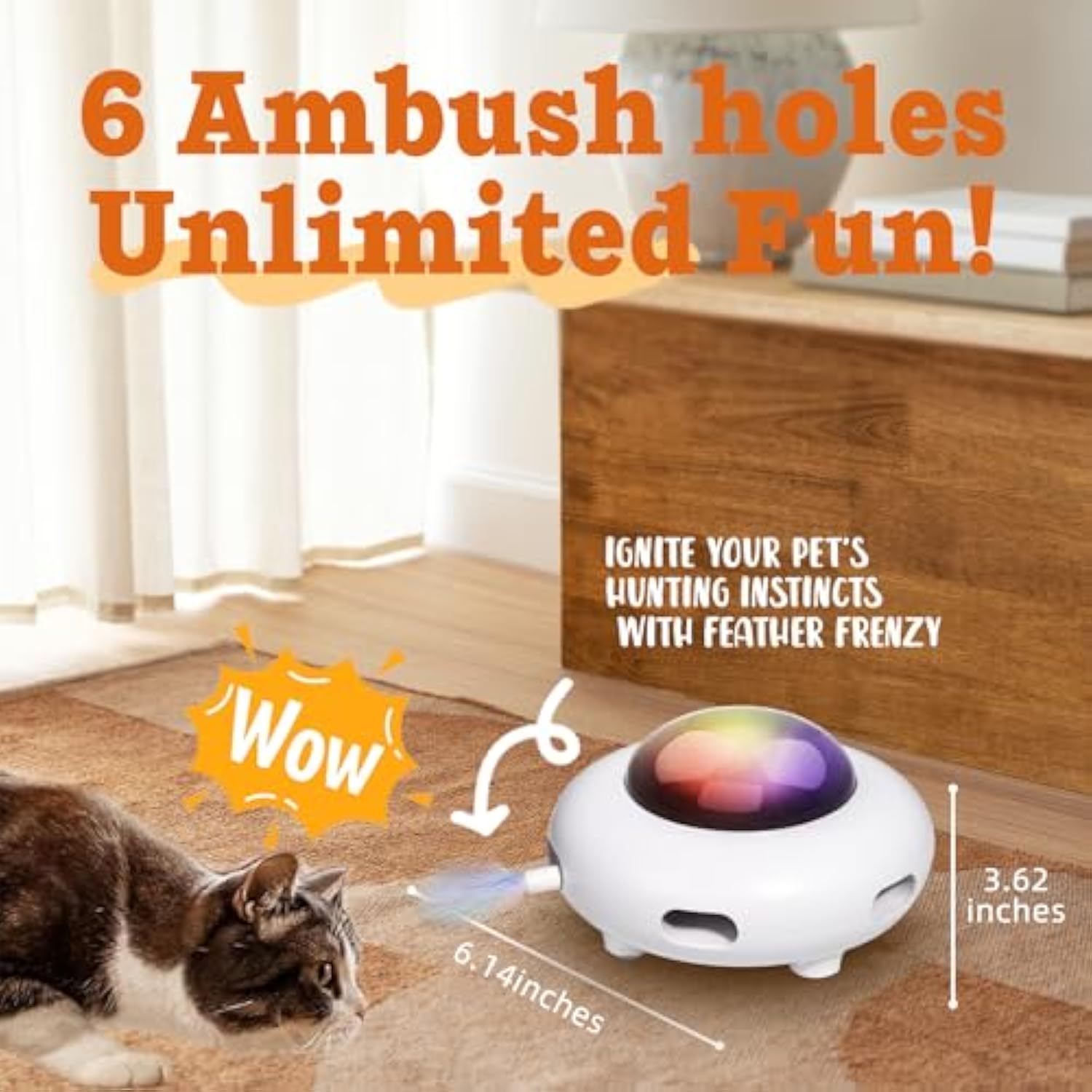 KFX-7386813 Automatic Interactive Cat Toy with Feather, Multi-Mode Play, USB Rechargeable, Cat Hair Removal Feature