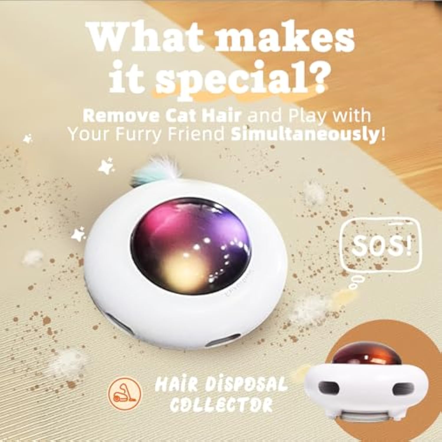 KFX-7386813 Automatic Interactive Cat Toy with Feather, Multi-Mode Play, USB Rechargeable, Cat Hair Removal Feature