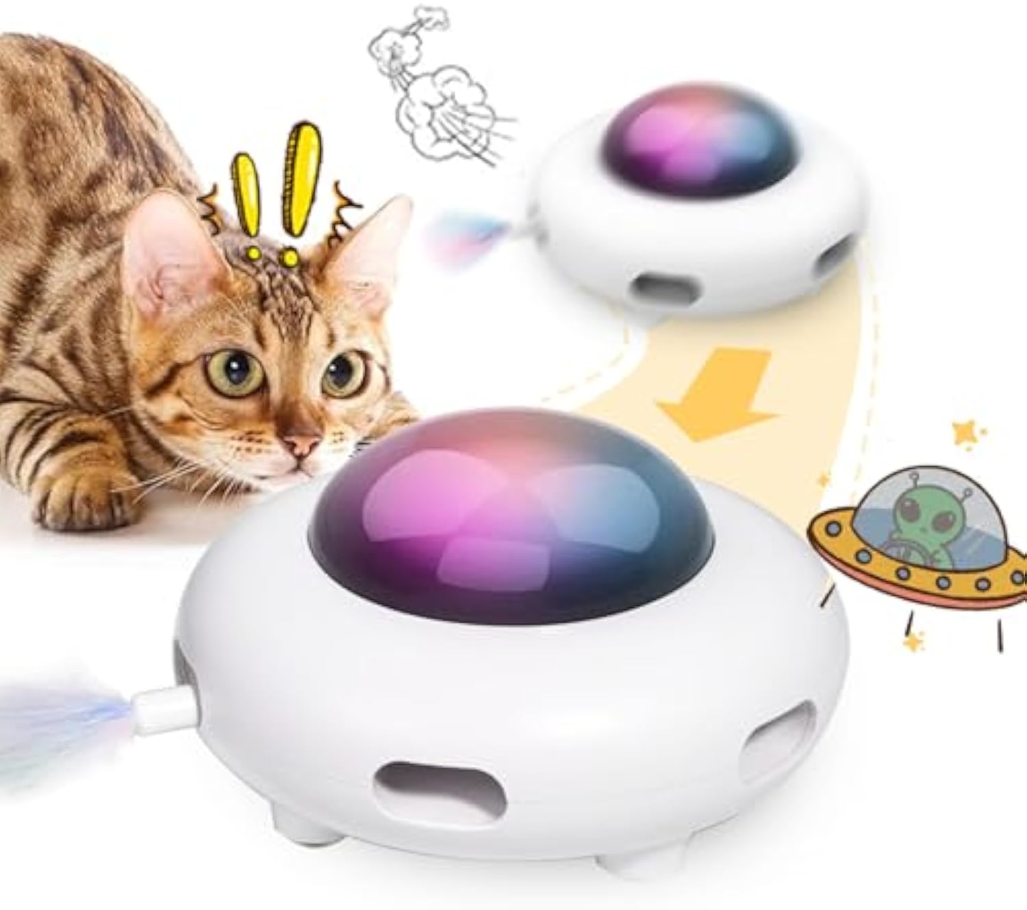 KFX-7386813 Automatic Interactive Cat Toy with Feather, Multi-Mode Play, USB Rechargeable, Cat Hair Removal Feature