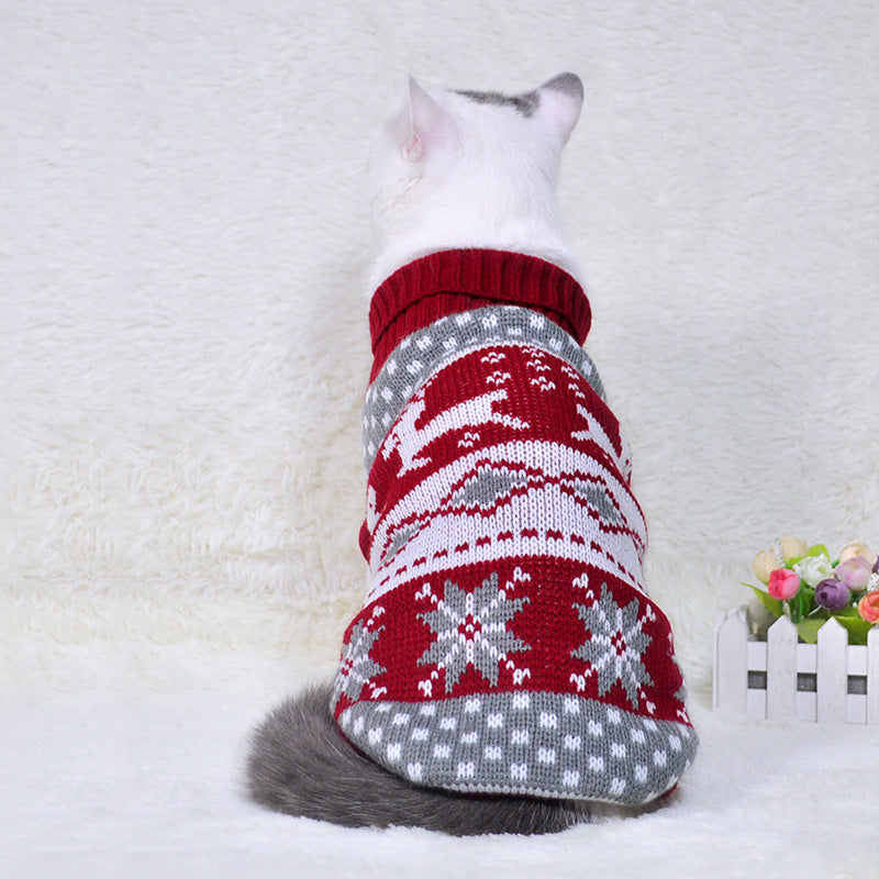 KFX-7387325 Knitted High Collar Pet Sweater for Dogs and Cats in Festive Christmas Designs