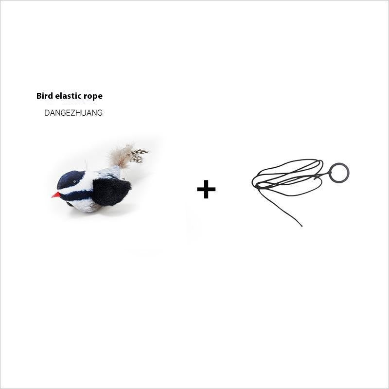 KFX-7388989 Colorful Plush Bird Sound Toy for Cats with Hanging Elastic String
