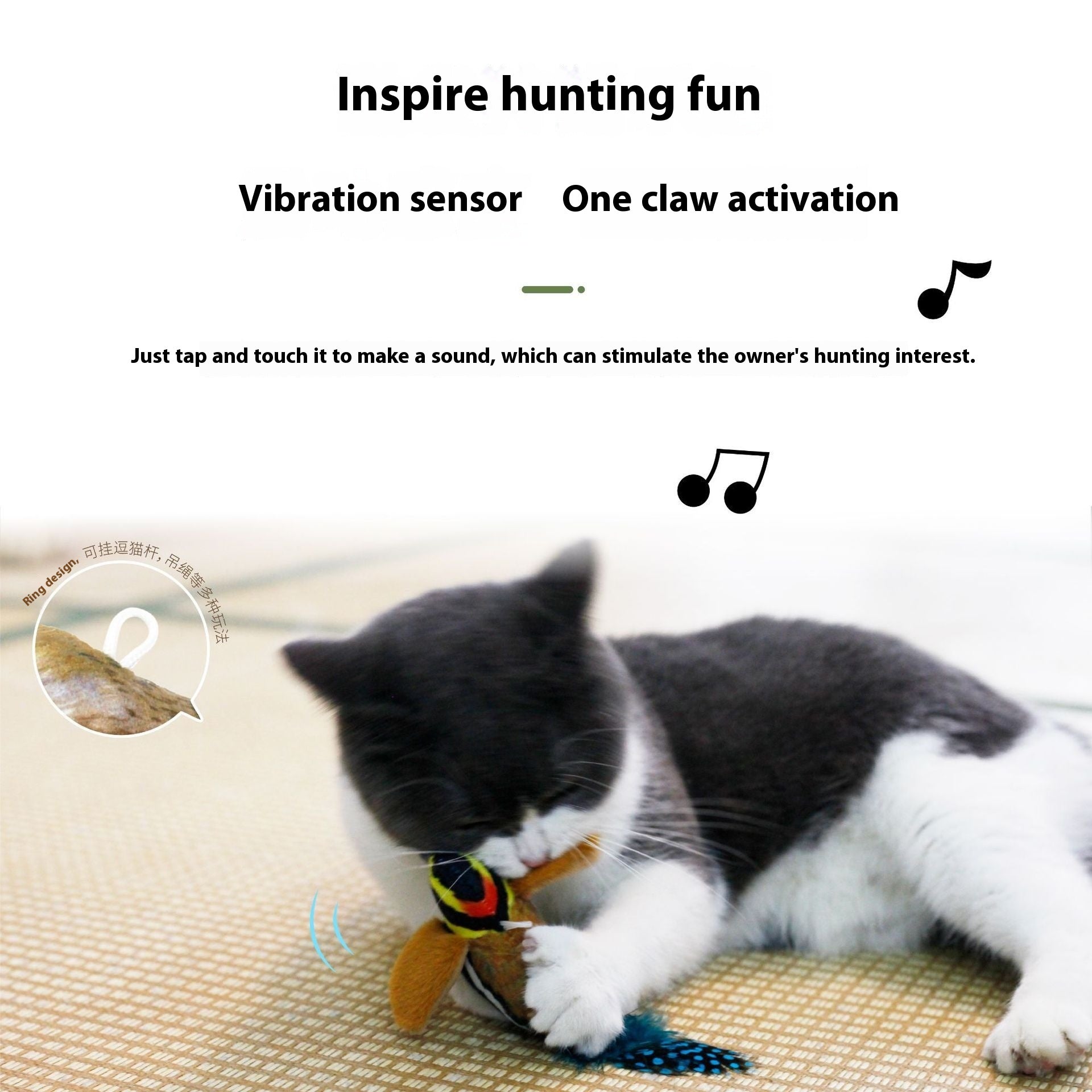 KFX-7388989 Colorful Plush Bird Sound Toy for Cats with Hanging Elastic String